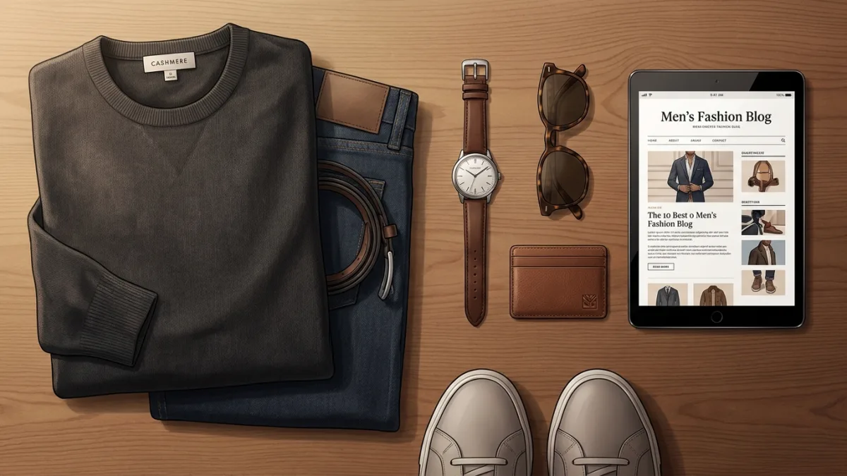 Carefully curated men's fashion accessories and stylish apparel highlight contemporary wardrobe upgrades.